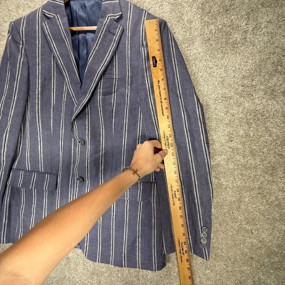 Lauren Ralph Lauren Men's 38R Blue White Striped 100% Linen Blazer Sport Coat